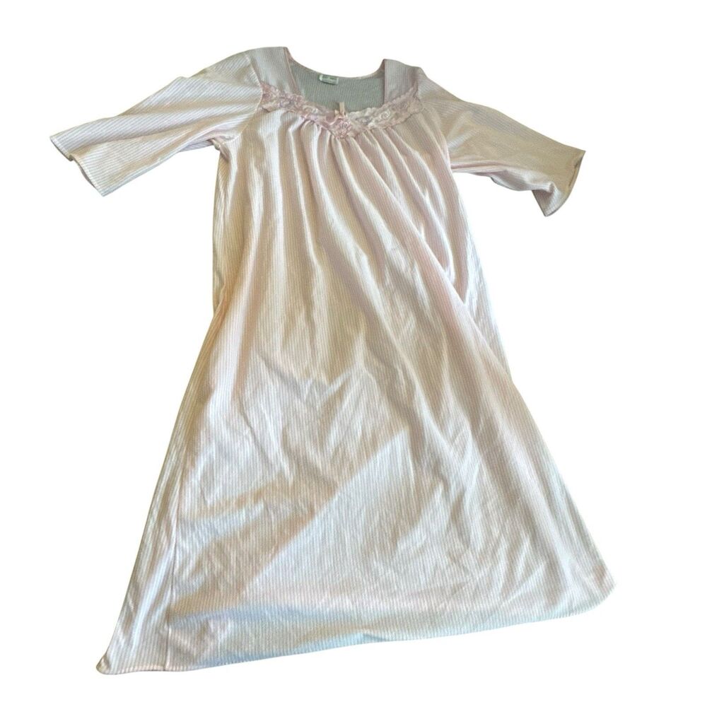 Vintage Kelly‎ Reed Women’s Pink Polyester Stripped Soft Long Sleeve Nightgown M